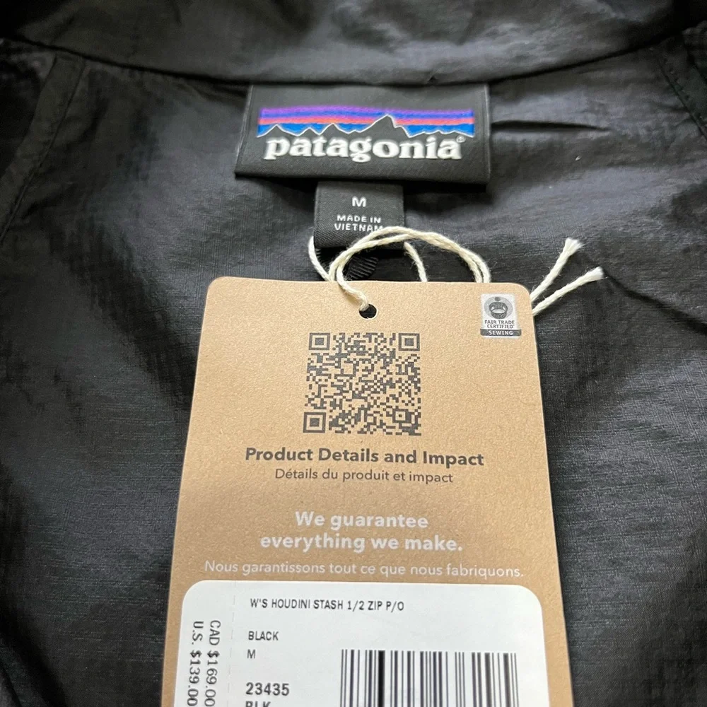 New Patagonia Houdini Stash 1/2 Zip Pullover Jacket Black Windbreaker Womens - Picture 6 of 10